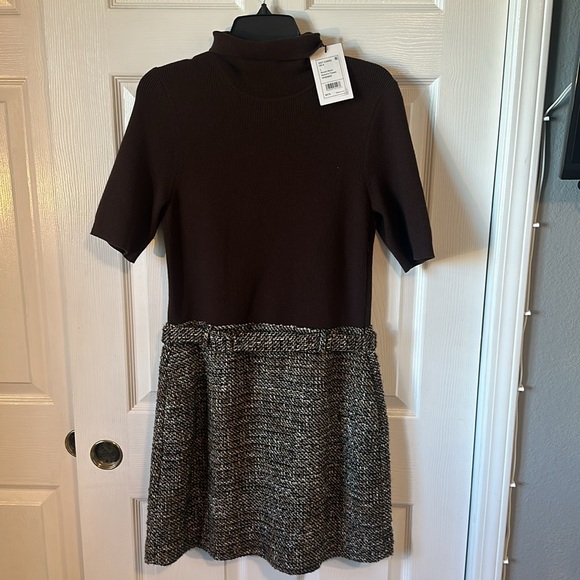 NWT Theory Knit Combo Dress in Brown Multi - Picture 6 of 12